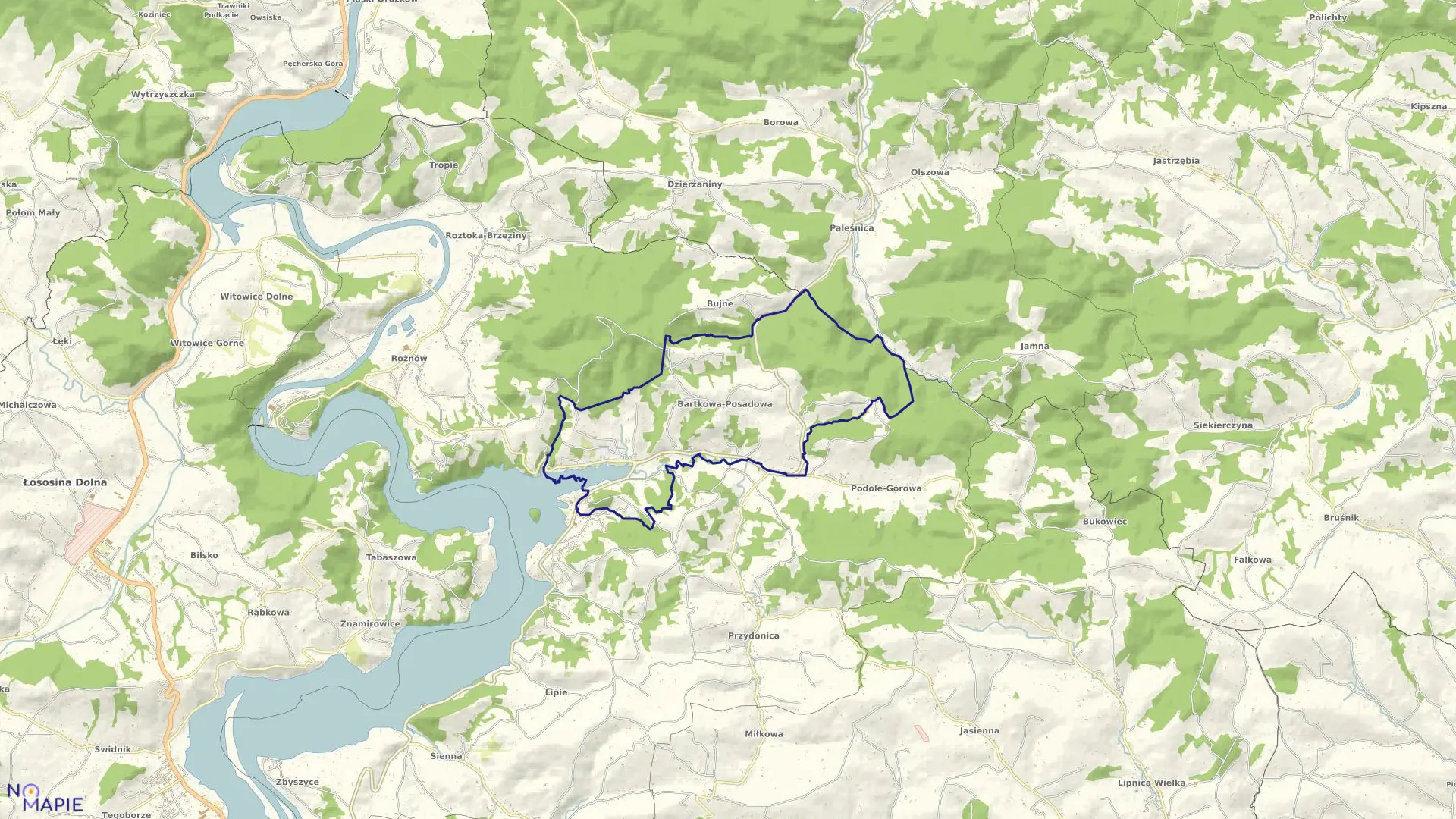 Mapa obrębu Bartkowa Posadowa w gminie Gródek nad Dunajcem