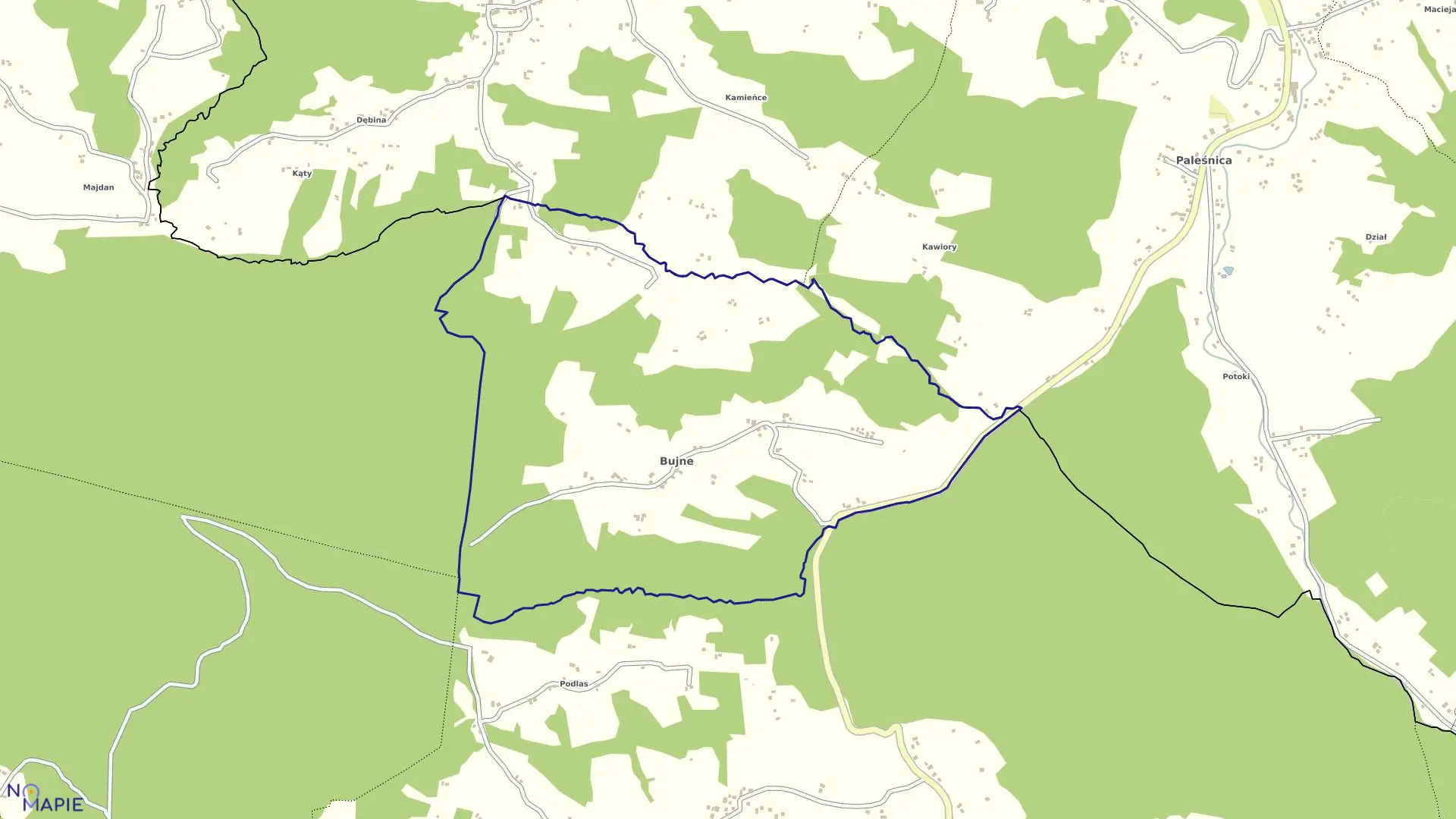 Mapa obrębu Bujne w gminie Gródek nad Dunajcem