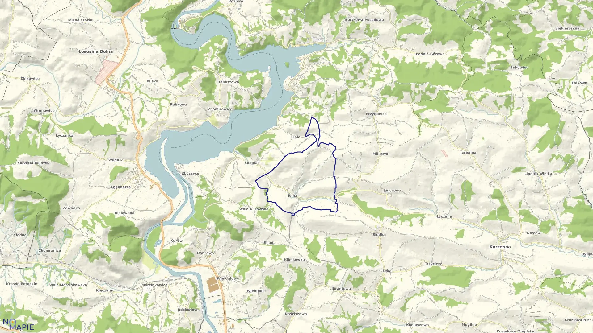 Mapa obrębu Jelna w gminie Gródek nad Dunajcem