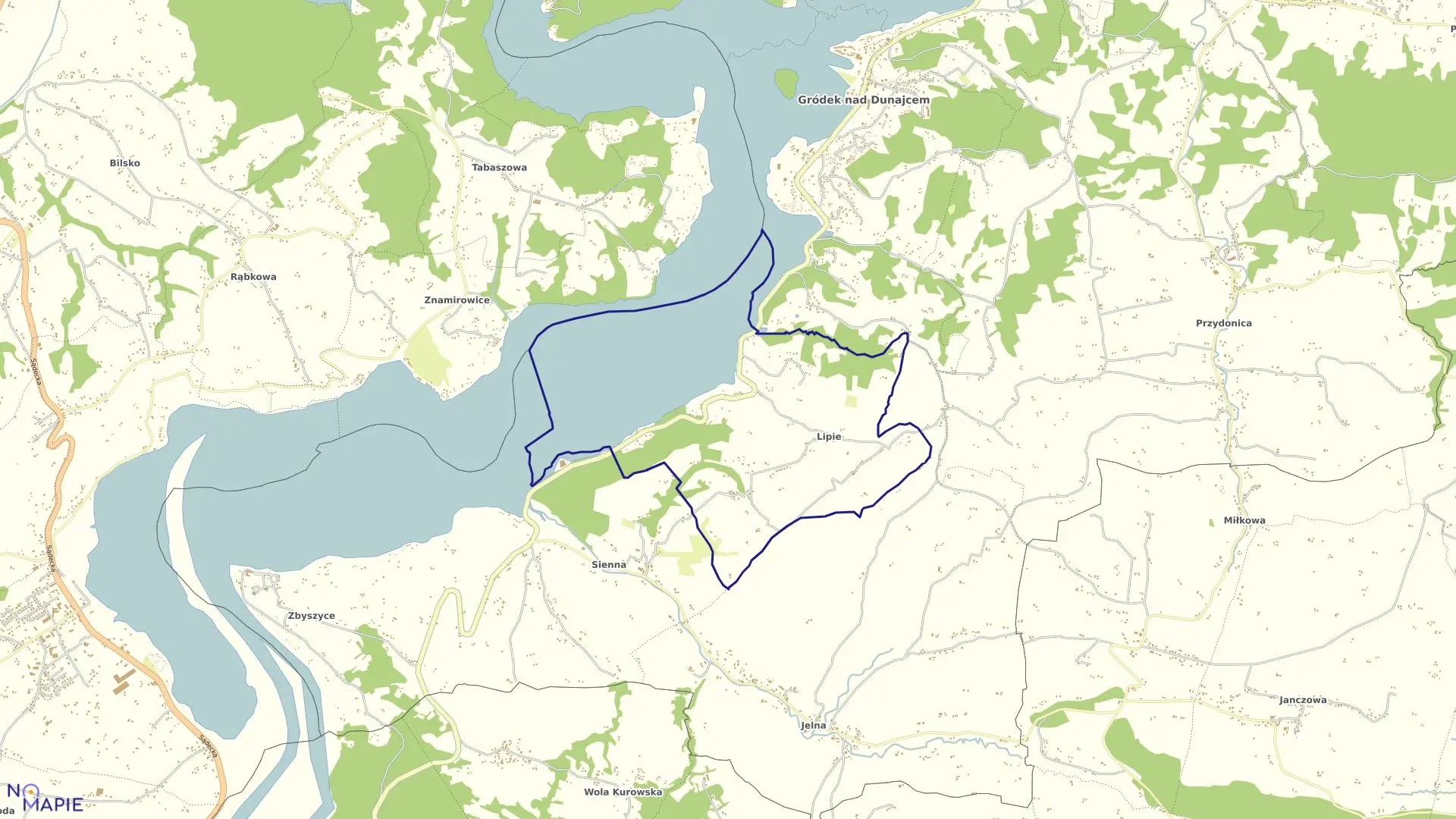 Mapa obrębu Lipie w gminie Gródek nad Dunajcem