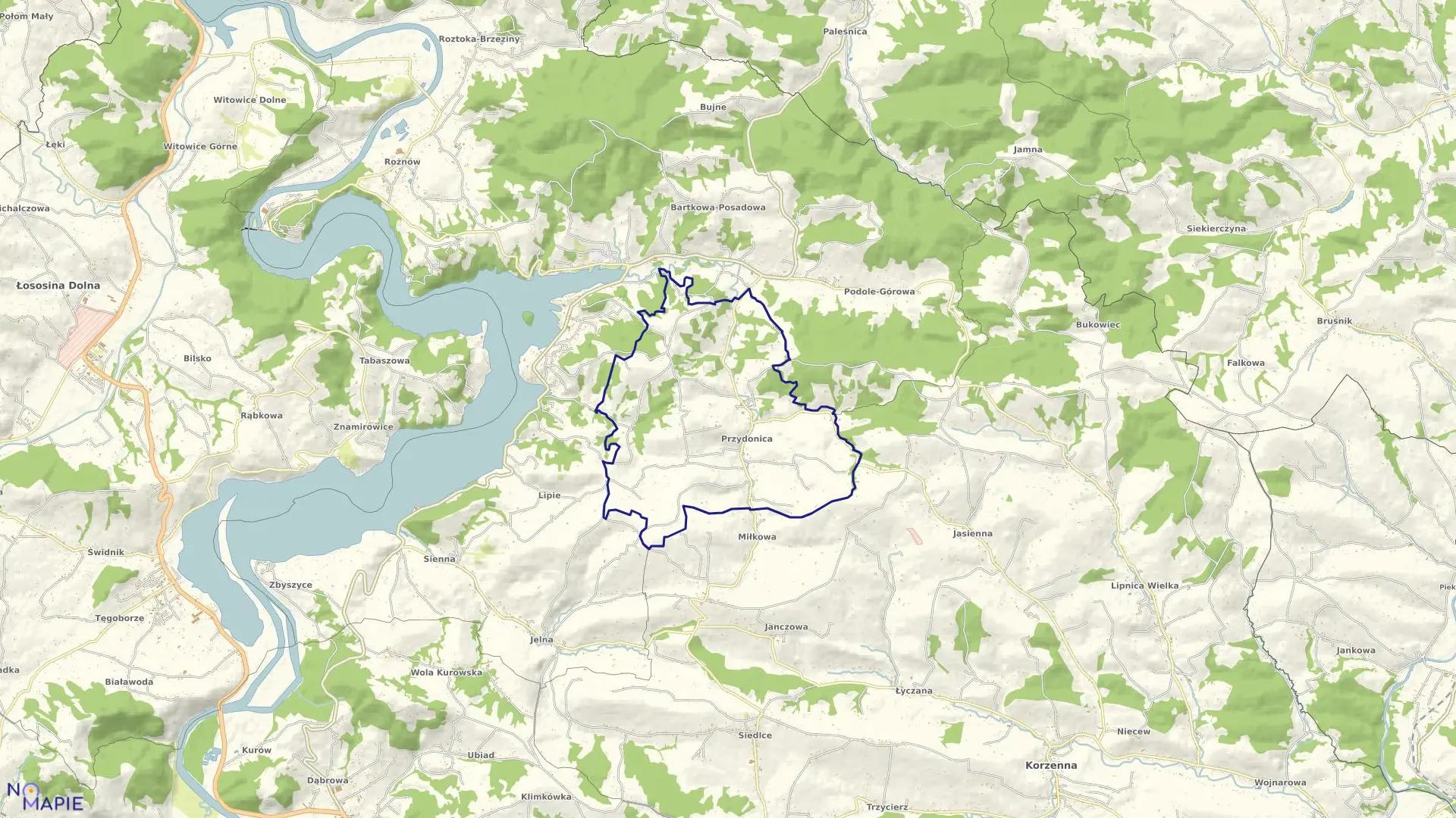 Mapa obrębu Przydonica w gminie Gródek nad Dunajcem