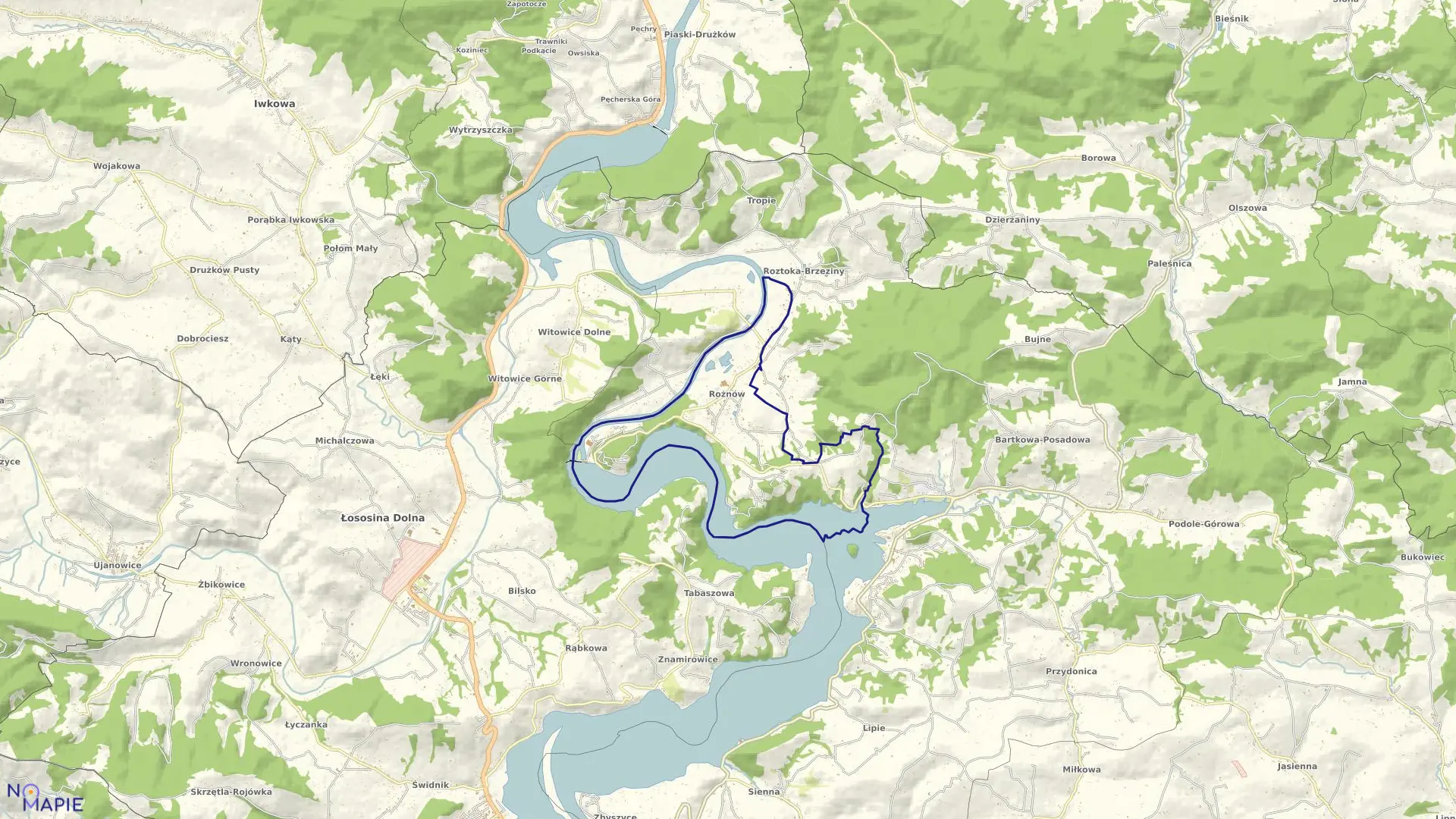 Mapa obrębu Rożnów w gminie Gródek nad Dunajcem