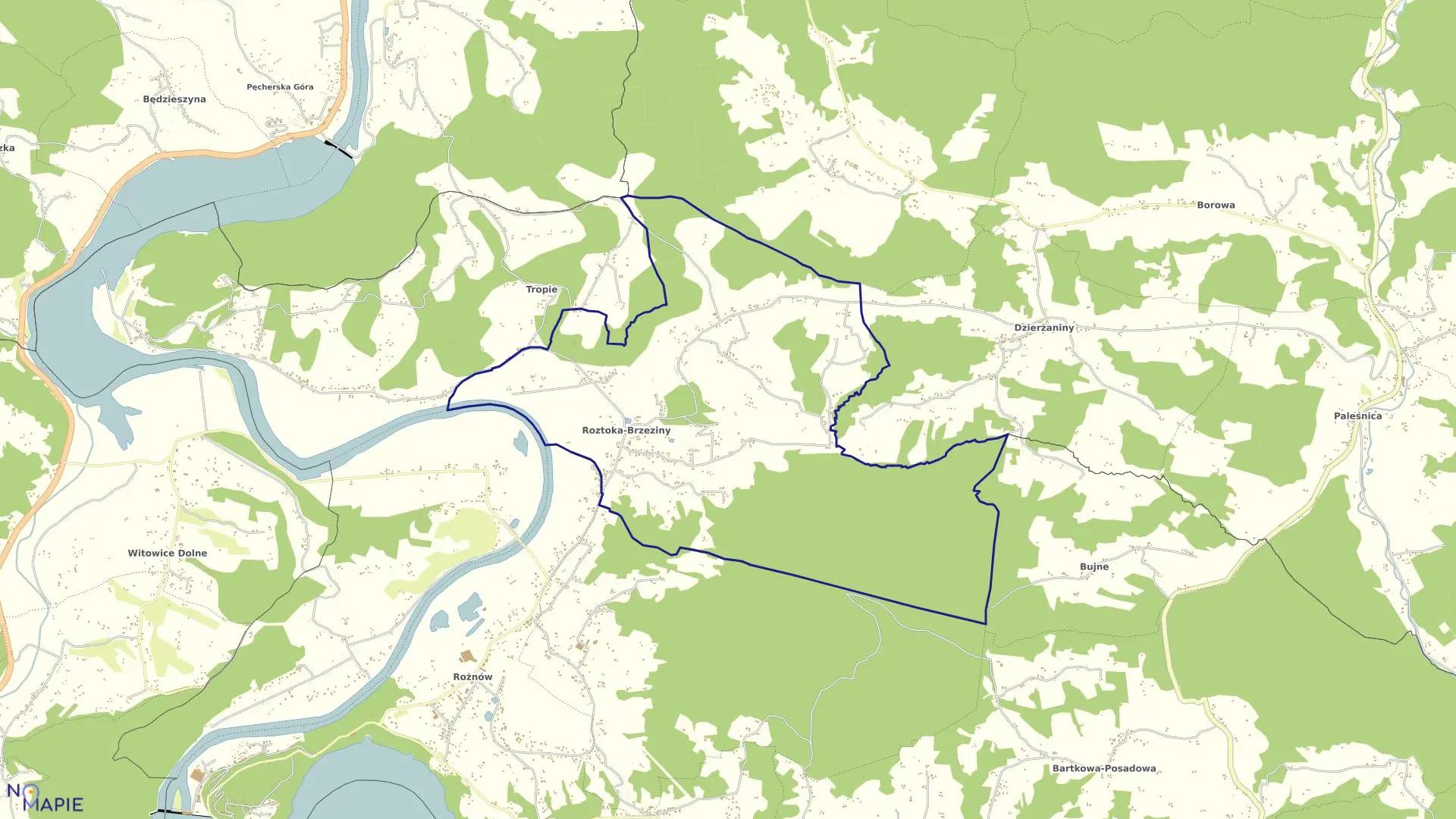 Mapa obrębu Roztoka Brzeziny w gminie Gródek nad Dunajcem