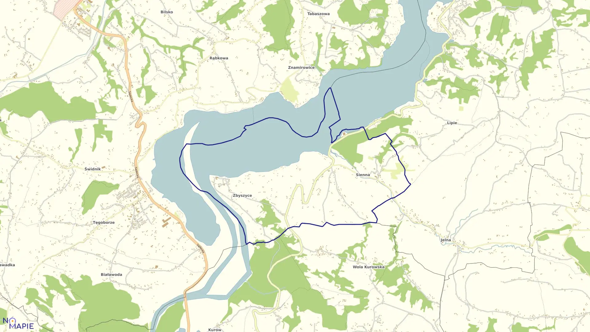 Mapa obrębu Zbyszyce w gminie Gródek nad Dunajcem